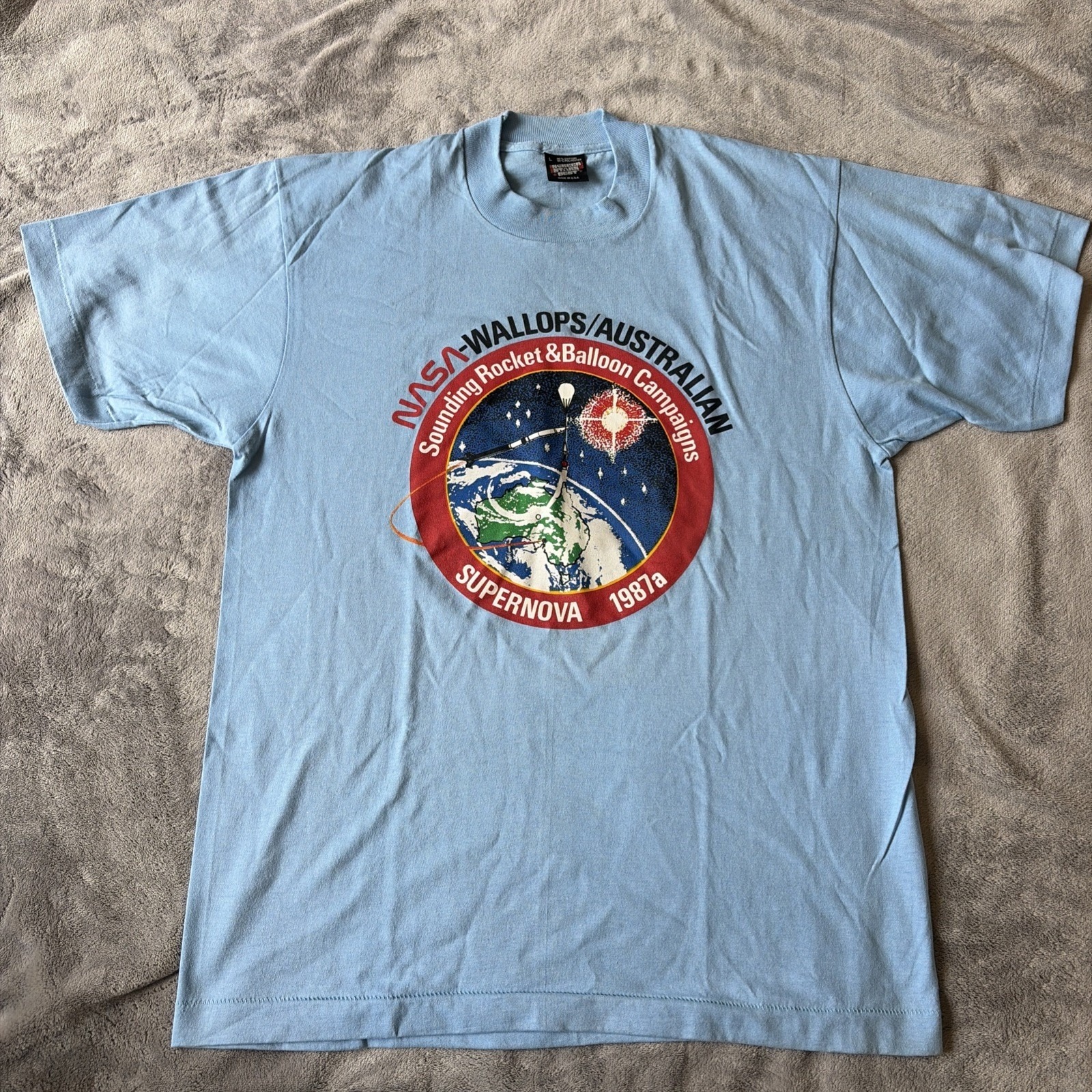 Vtg 1987 Nasa Wallops/Australian Rocket & Balloon Supernova T-Shirt Size L Usa